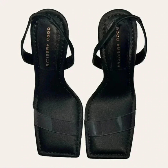 GOOD AMERICAN CRYSTAL CRUSH LUCITE SANDAL STILETTO HEELS WITH RHINESTONES SZ 9 - Picture 7 of 9